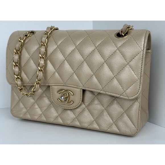 Chanel Timeless Classic Medium Double Flap Bag Beige Caviar Leather B-4 - Picture 1 of 16